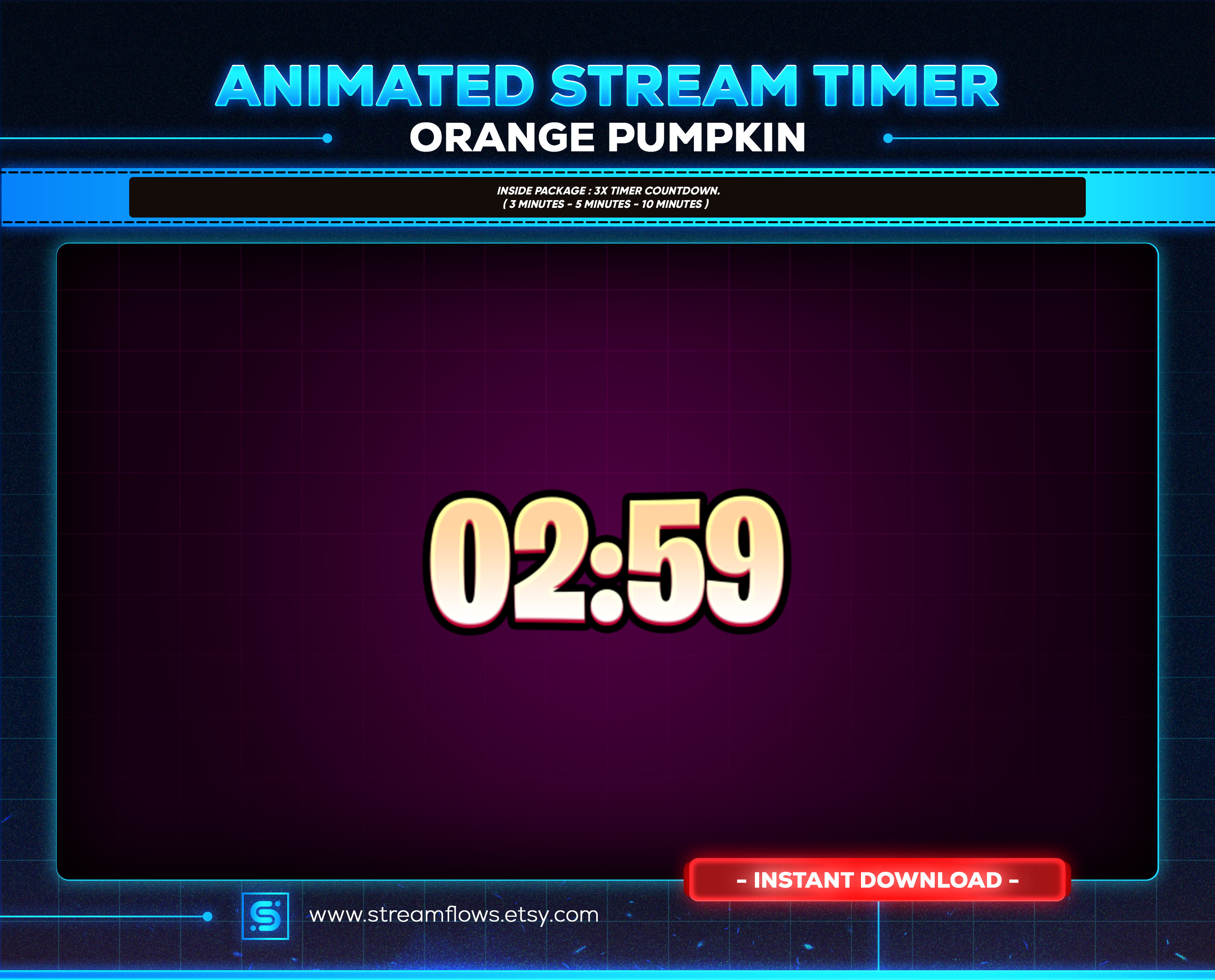 Orange Pumpkin Animated Stream Timer: Cyberpunk Countdown (digital ...