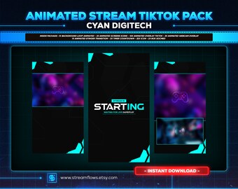 Cyan Digitech Animated Stream Package | TikTok Live Overlays (Digital Download)
