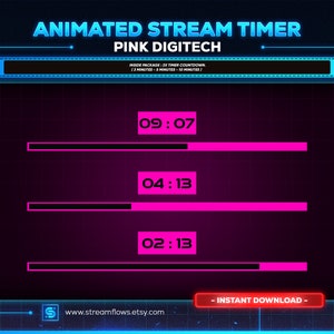 Pink Digitech Animated Stream Timer: Cyberpunk Countdown (Webm)