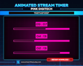 Różowy animowany timer transmisji Digitech: Cyberpunk Countdown (Webm)