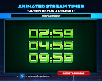 Green Animated Stream Timer Countdown: Cyberpunk Design (Webm)