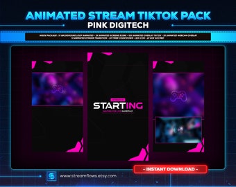 Pink Digitech Animated Stream Overlay Package | Cyberpunk TikTok (Digital Download)