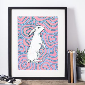 Psychedelic Rabbit Art Print | Bunny Wall Art | Colorful Abstract Animal Illustration | Whimsical Modern Art Decor