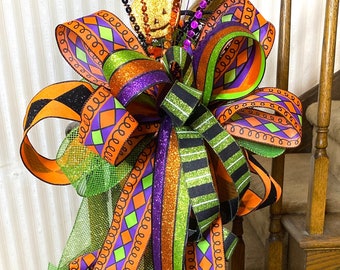 Festive Halloween pumpkin bow for wreaths, mantle bow, lantern bows, holiday bows, ribbon, holiday decor. orange black, Halloween decoration