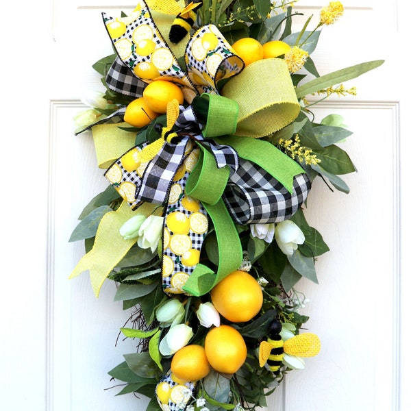 Lemon Swag for front door, Mother’s Day Gift, Spring Porch Wreath, Summer decor, Kitchen lemon wreath, Farmhouse Wall decor,  Country decor