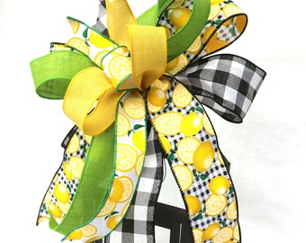 Lemon Print Bow, Black and White Check, Lantern or Wreath