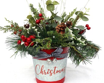 Christmas table centerpiece, Traditional arrangement, Farmhouse Holiday Table Décor, Christmas Arrangement, floral arrangement, hostess gift