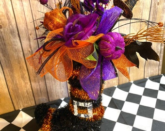 Witches Boot arrangement, Halloween Witch Arrangement, Halloween party decorations, Halloween decor, halloween table centerpiece, orange