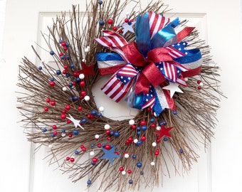 Front door Wreath, Patriotic wreath, July 4th decorations, Summer Wreath, Red, White, blue Wreath, Rustic wreath, Farmhouse decor