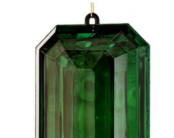 9" Green Acrylic Emerald Cut Precious Gem Ornament, Christmas ornament, Diamond Jewel decoration, Rectangle Jewel Ornament, plastic ornament