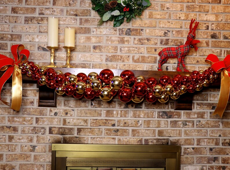 Christmas Garland for Mantle Red and Gold Ball Garland Stair Etsy