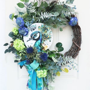 Peacock Wreath, Everyday wreath for front door, Elegant Peacock , Modern door hanger, Spring Summer Wreath, Front Door Swag