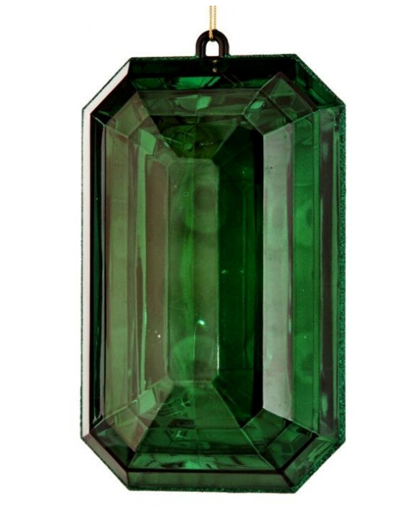 9 Green Acrylic Emerald Cut Precious Gem Ornament, Christmas ornament, Diamond Jewel decoration, Rectangle Jewel Ornament, plastic ornament image 3