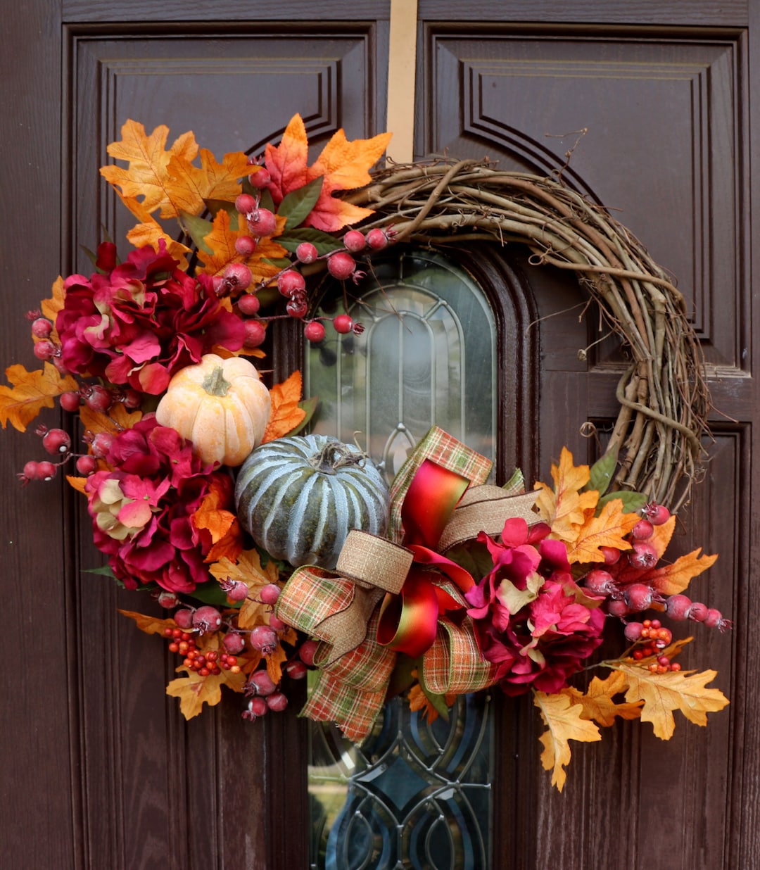 Fall Wreath for Front Door, Pumpkins and Gourds Wreath, Door Hanger ...