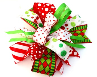 Christmas Tree Topper Bow, Red Green Candy Cane Decor