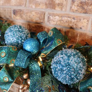 Peacock Garland Christmas Mantle, fireplace garland, Stair Railing decor, Over the door Swag, Fireplace mantle pine garland, Various lengths image 7