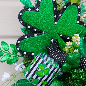 St. Patrick's Day Wreath, St. Patty's Day Swag, St. Patrick's Day Decor, Shamrock Wreath, Spring Wreath, Front Door teardrop swag, green image 4