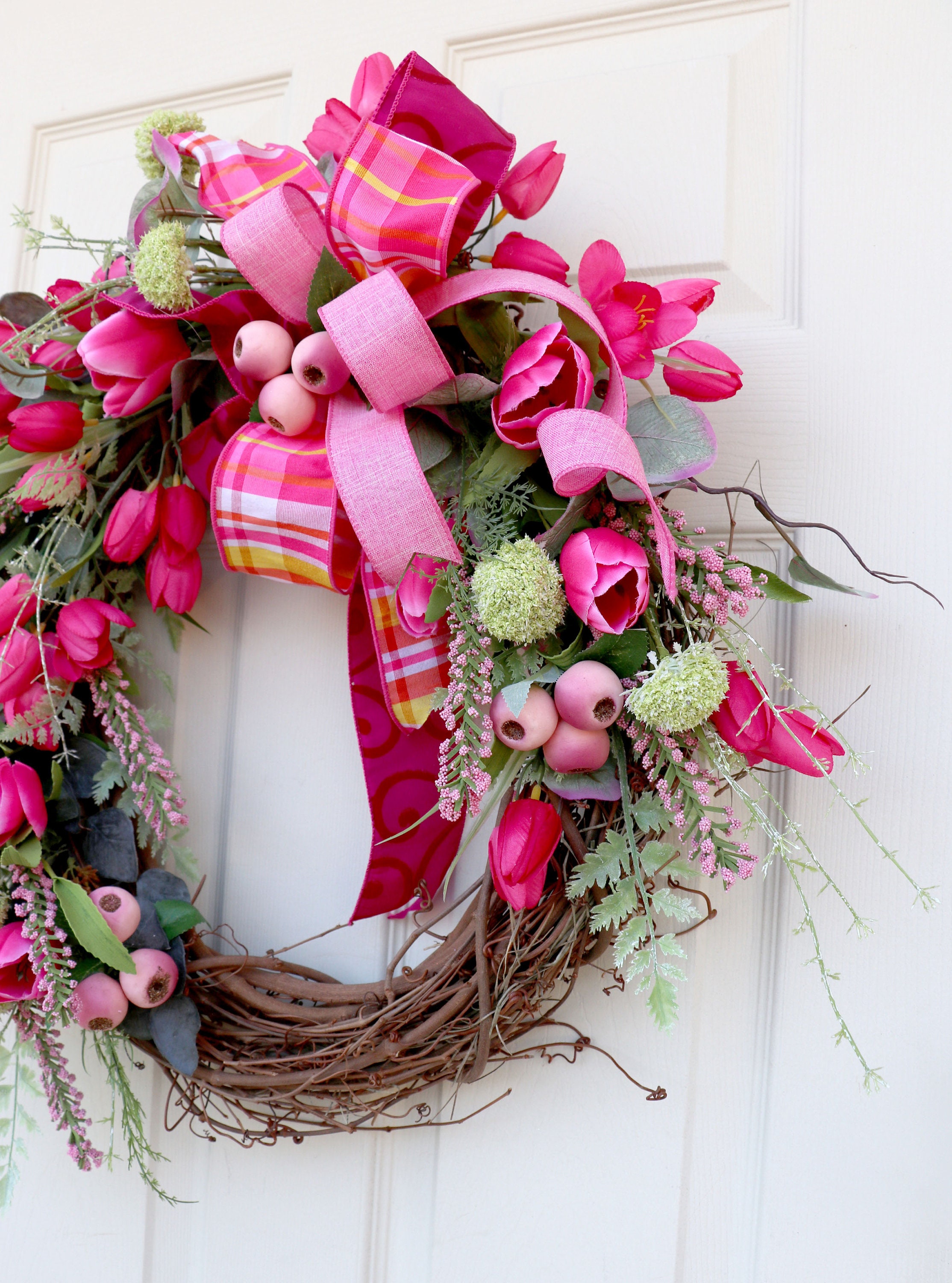 Hot Pink Tulip Grapevine Wreath, Spring Easter Decor - Etsy