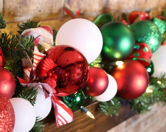 Mantle Garland Christmas, Peppermint candy theme garland,Stair Railing decor, Fireplace mantle pine garland, pre lit available