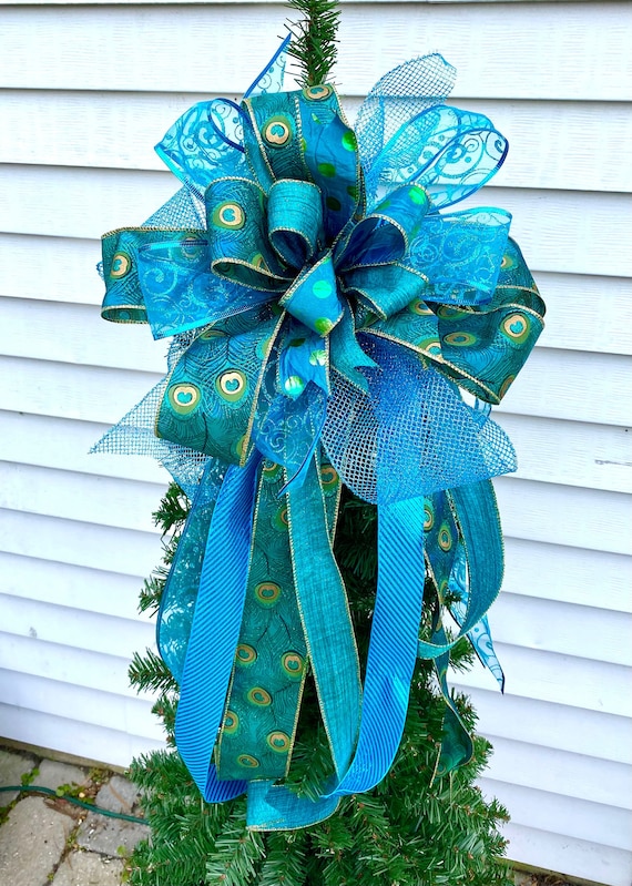 Peacock Christmas Tree Topper Extra Large Ribbon Tree Topper Etsy