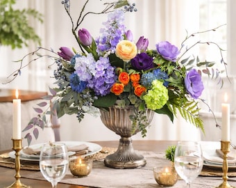 Spring Floral Centerpiece, Elegant Table Arrangement, Mother's Day Gift, Real touch florals