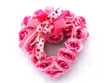 Coeur de rose rose, couronne de la Saint-Valentin, couronne de douche nuptiale, couronne de mariage, décoration de fête de fiançailles, décoration de chambre de filles, roses rose vif