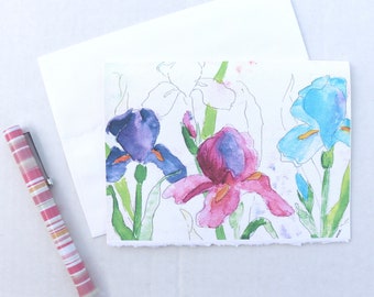 Field of Iris Note Cards, Set of six, Iris water color, Blank card, leopardesigns