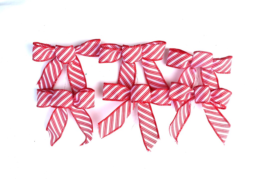 Christmas Tree Bows Peppermint Small Bow Set Holiday Bows Etsy