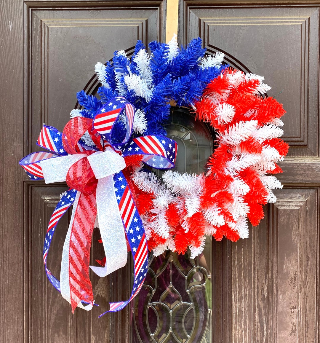 Americana Wreath, Patriotic Front Door Decor With LED Lights - Etsy