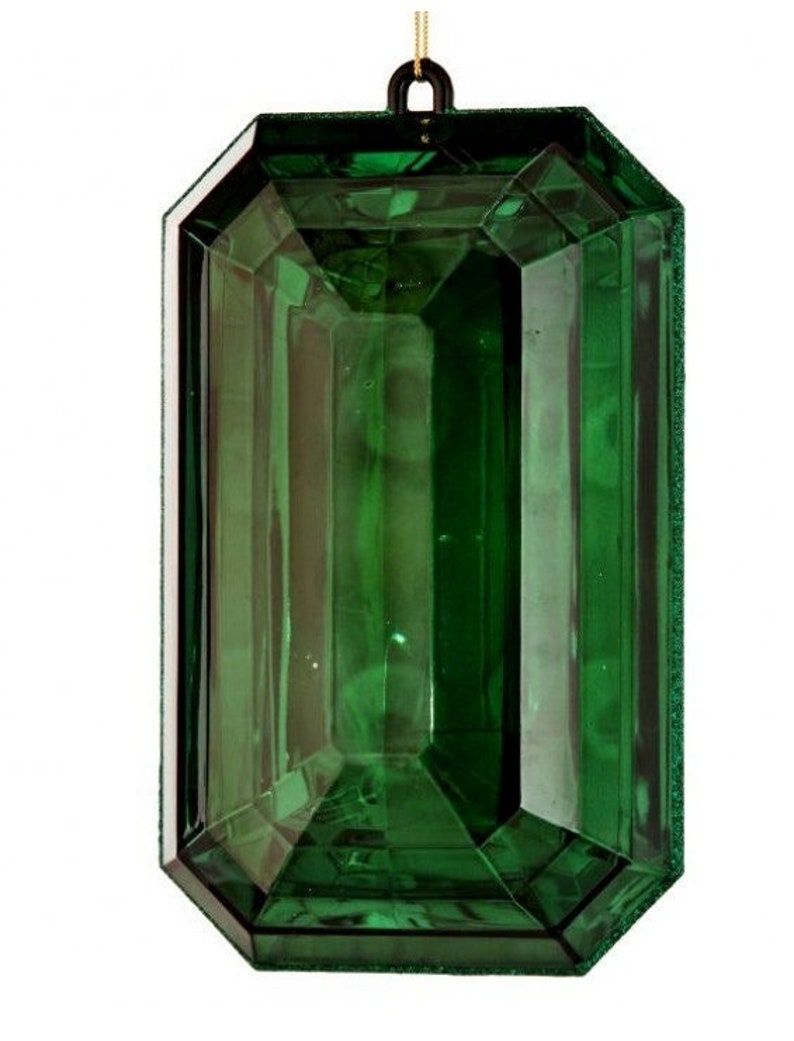 9 Green Acrylic Emerald Cut Precious Gem Ornament, Christmas ornament, Diamond Jewel decoration, Rectangle Jewel Ornament, plastic ornament image 1