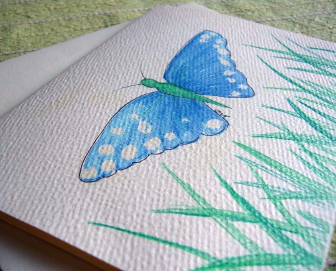 Watercolor Butterfly Note Card, Blue Butterfly Watercolor Card, Blank ...