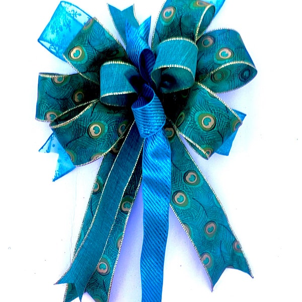 Christmas Peacock bow for wreaths, holiday bows, xmas bows, wedding bows, holiday decor, christmas decoration, swag bows, hand tied bows