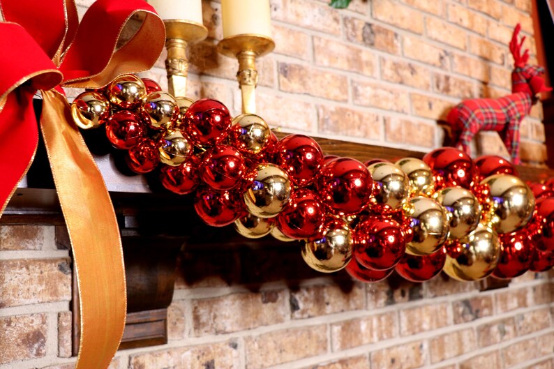 Christmas Garland for Mantle Red and Gold Ball Garland Stair Etsy