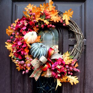 Fall Wreath for Front Door, Pumpkins and Gourds Wreath, Door Hanger ...