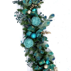 Peacock Garland Christmas Mantle, fireplace garland, Stair Railing decor, Over the door Swag, Fireplace mantle pine garland, Various lengths image 2