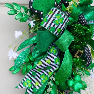 St. Patrick's Day Wreath, St. Patty's Day Swag, St. Patrick's Day Decor, Shamrock Wreath, Spring Wreath, Front Door teardrop swag, green image 6