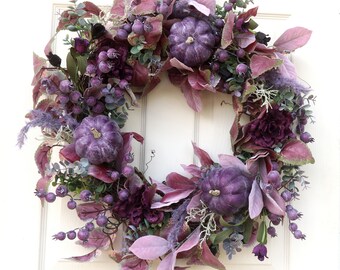 Extra Large Halloween Wreath, Purple and Burgundy Wreath for front door, Halloween Decorations, Door hanger, Boho wreath for mantle, Spooky