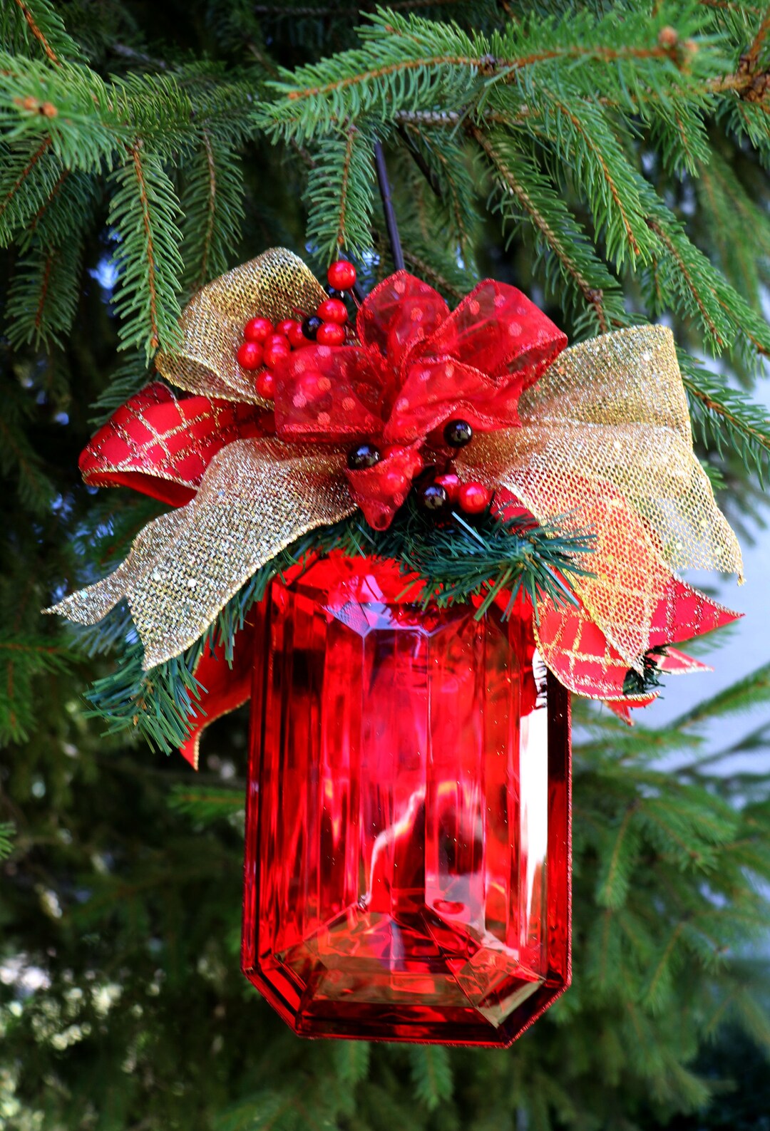 9 Red Acrylic Emerald Cut Precious Gem Ornament Etsy