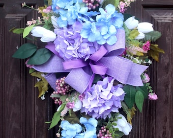 Spring Wreath Teardrop Swag, Summer floral wreath, Spring Porch Wreath, Summer decor, Wall decor, Sunporch decor, Farmhouse decorations
