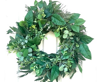 Eucalyptus Greenery Wreath, Burlap Bow, Farmhouse Decor