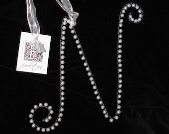 N Monogram Initial Pearl Ornament (All Letters Available)