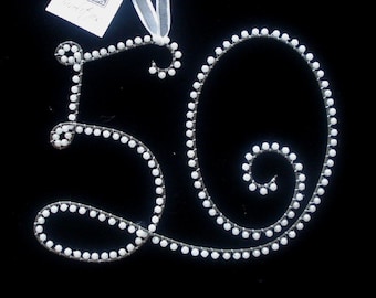 Pearl Number 50 Anniversary Birthday Christmas Ornament (All Letters Available)