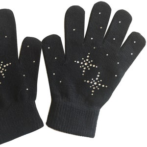 Girls Ice Skating Gloves /Magic Stretch Gloves with Clear Rhinestones Snow Flakes