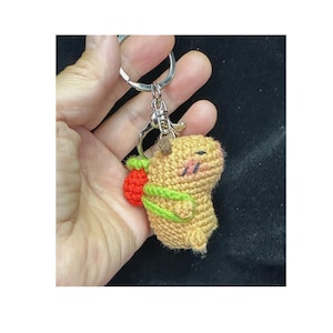 Handmade Crochet Capybara Keychain – Cute Animal Backpack Charm – Amigurumi Gift