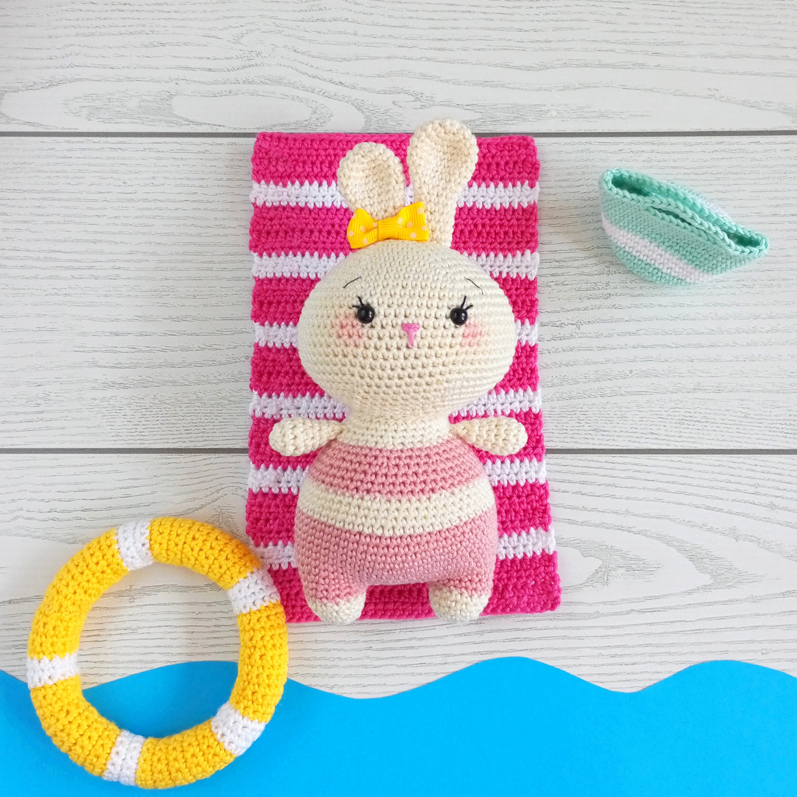 Crochet Bunny Doll in Dusty Pink Swimsuit, Finished Amigurumi Doll ...