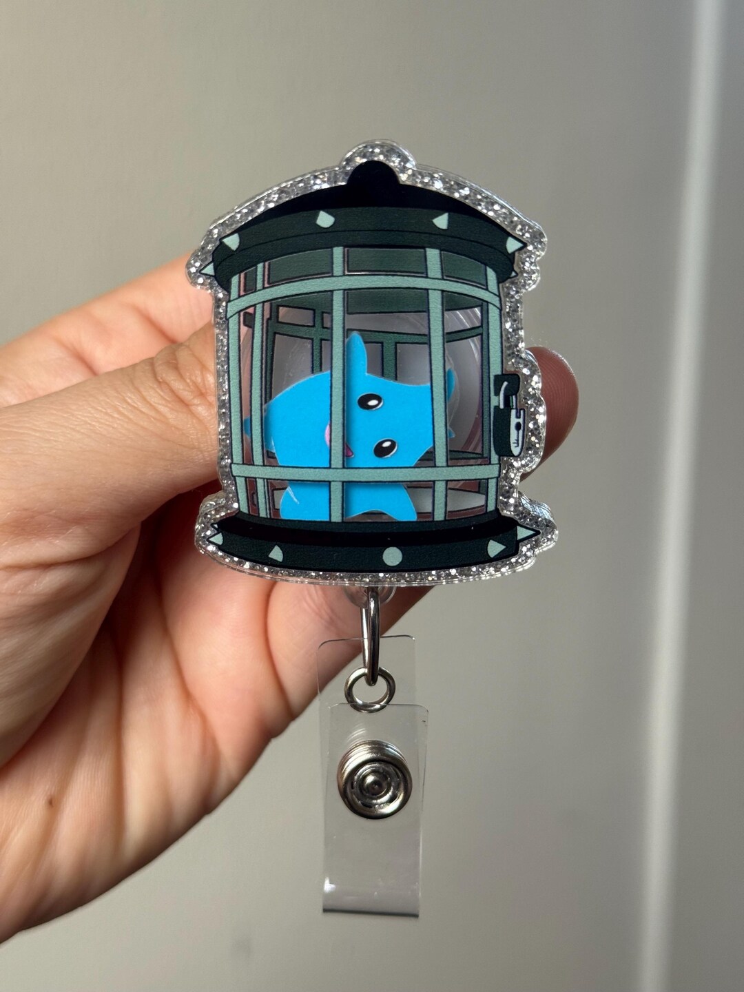 Glow Star Shaker Badge Reel | Caged Cosmic ID Holder Accessory - Etsy