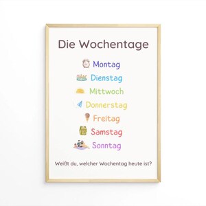 Wochentage Poster für Kinder - Montag bis Sonntag mit Symbolen