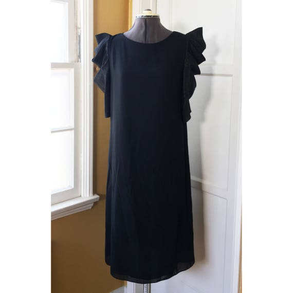 80s black evening dress.  Gathered, draped, leg o… - image 1