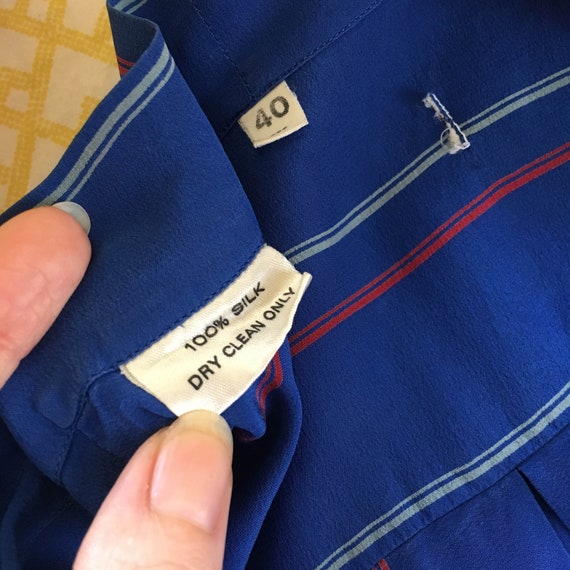 80s royal blue striped silk secretary shirt vinta… - image 4