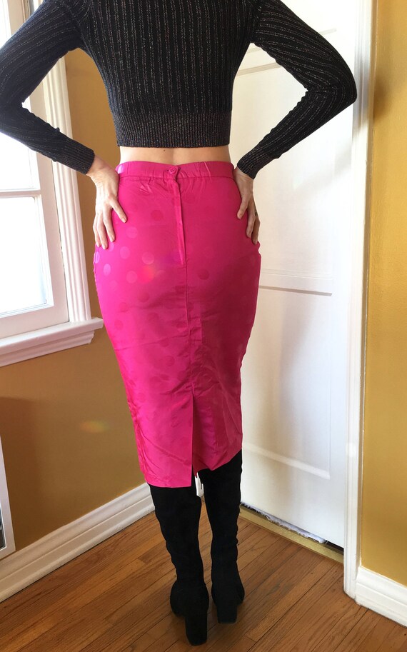 80s Hot Pink Pencil Skirt Polka Dot Below Knee Bright Pink Pin up Bodycon Vintage Skirt Etsy UK